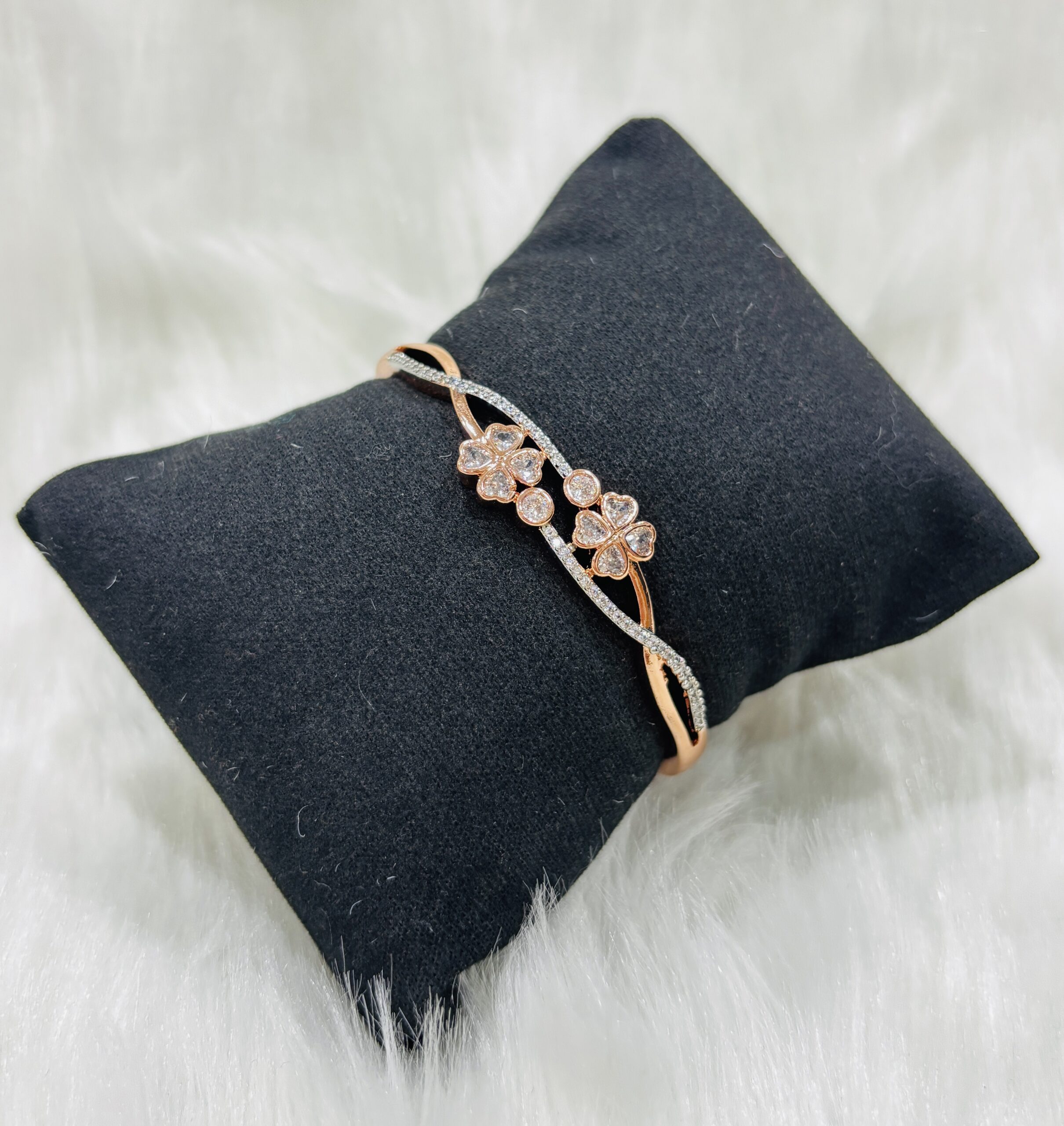 Fleur Rose Gold Dual-Floral Intertwined Bangle Bracelet - Image 2