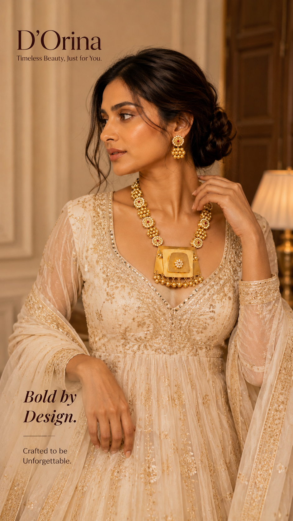 Traditional Temple Style Brass Necklace Set for Women - Image 2